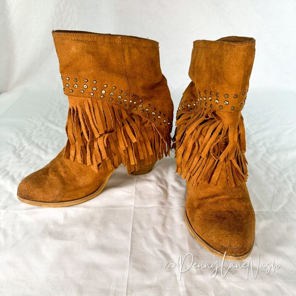 Not Rated Fringe Studded Western Boots Butterscotch Size 8 - Picture 3 of 8